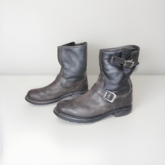 Mens Frye Engineer Boots Shearling Lined Brown Winter Sheepskin Lining Size 13 - Picture 3 of 11